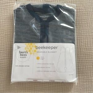 NWT Burt's Bees Baby Navy & Gray Stripe Organic Cotton 0.5 TOG Wearable Blanket